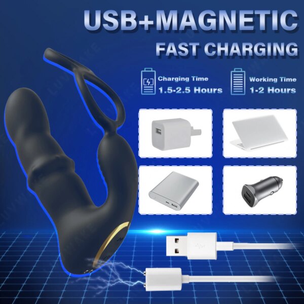 9 Wiggling Vibrating Prostate Massager Anal Vibrator with Penis Ring Beads Telescopic Anal Plug Butt Plug Male Sex Toys for Men