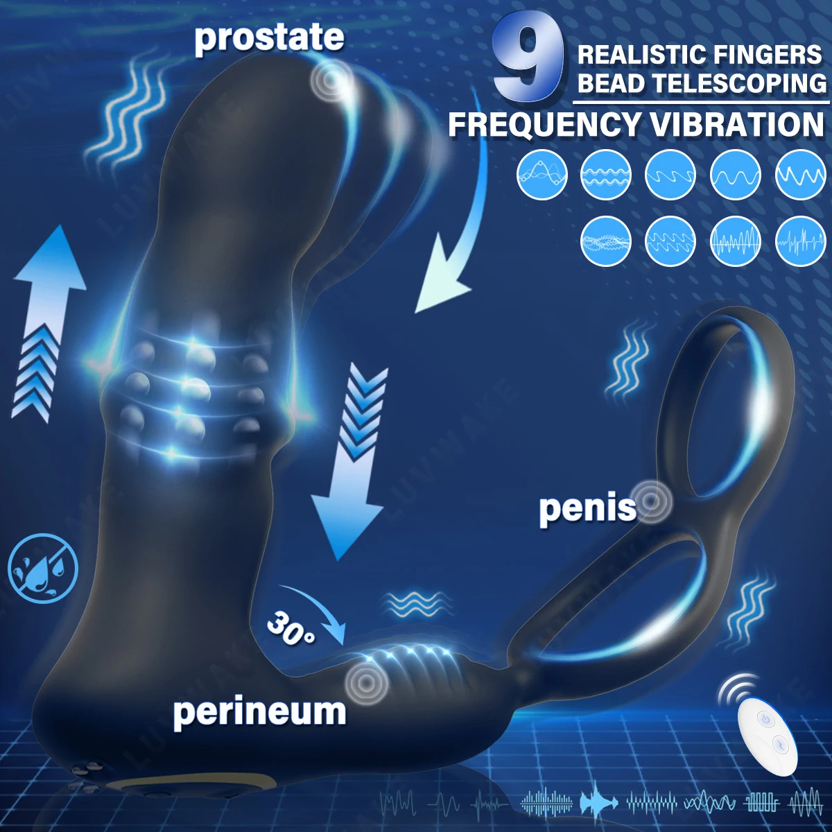9 Wiggling Vibrating Prostate Massager Anal Vibrator with Penis Ring Beads Telescopic Anal Plug Butt Plug Male Sex Toys for Men