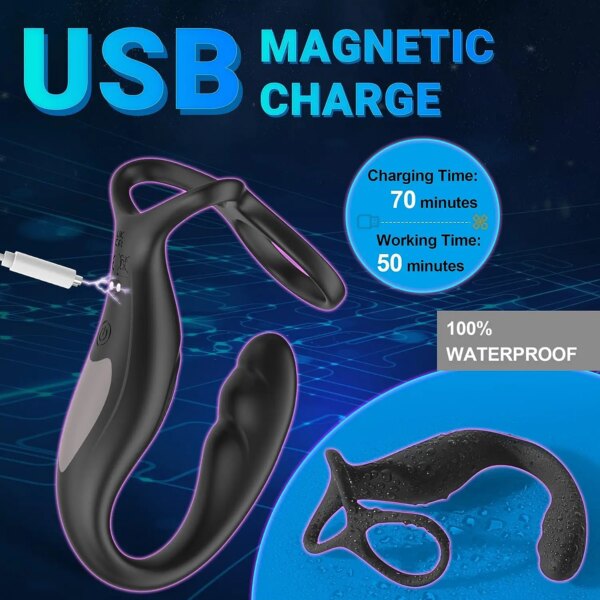 Remote Control Penis Ring Anal Plug Vibrators For Men Cock Ring Delay Exerciser Prostate Stimulator Massager Sex Toys for Men
