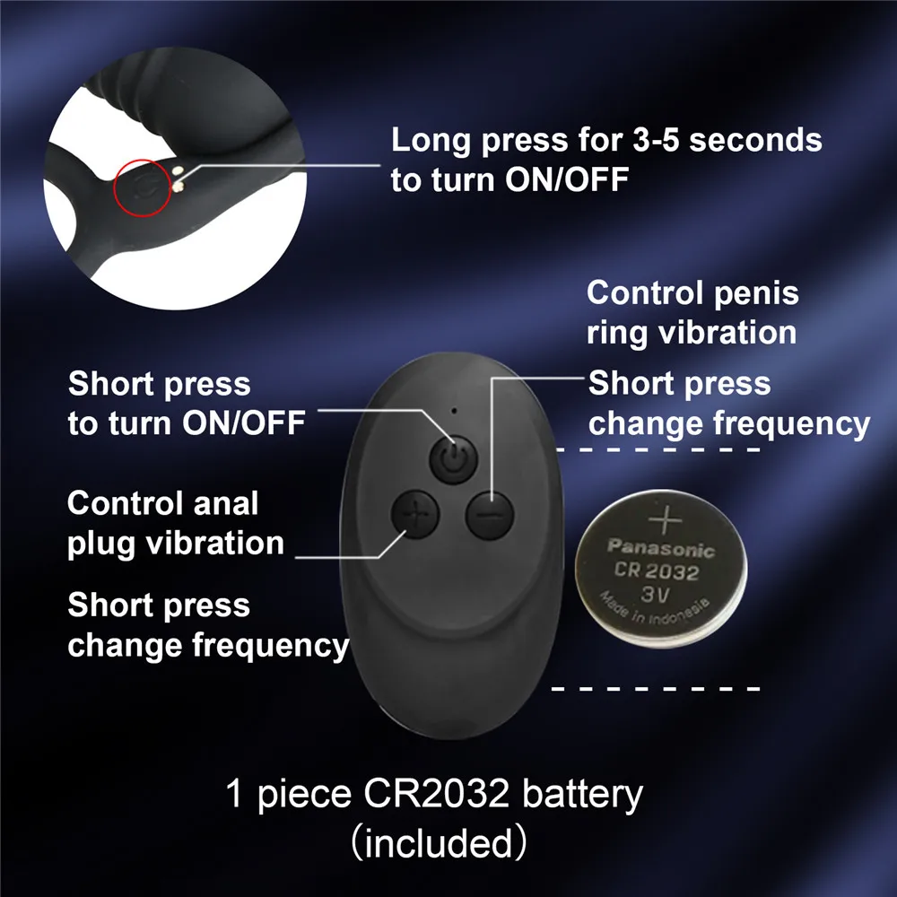 Male Prostate Massager Anal Plug With Penis Ring Telescopic Vibrator Wireless Control Anus Sperm-Locking Ring Sex Toy For Men