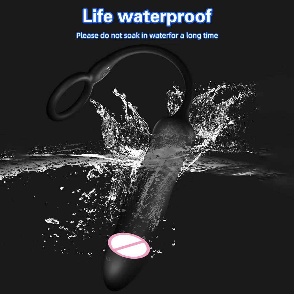 Male Prostate Massager Anal Plug With Penis Ring Telescopic Vibrator Wireless Control Anus Sperm-Locking Ring Sex Toy For Men