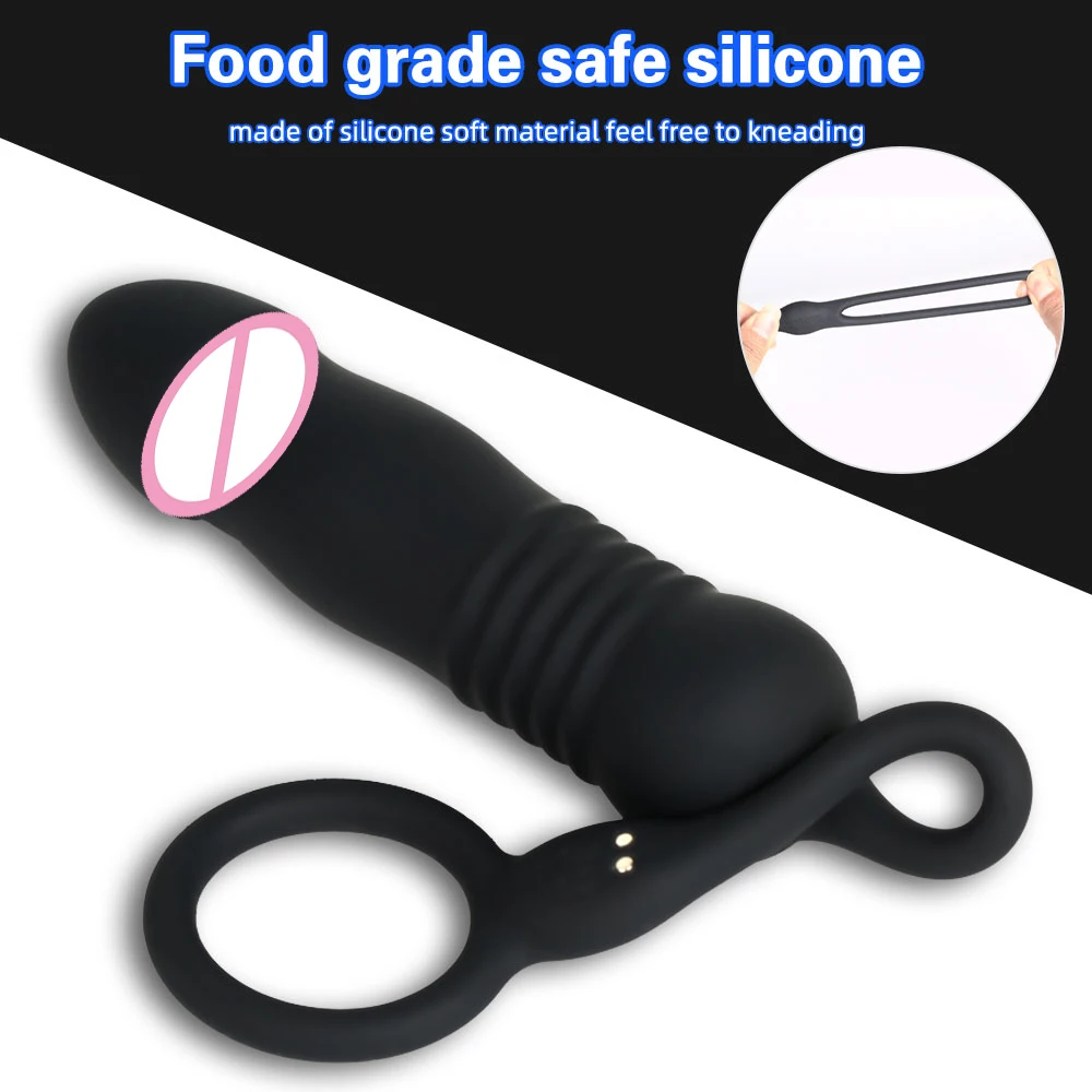 Male Prostate Massager Anal Plug With Penis Ring Telescopic Vibrator Wireless Control Anus Sperm-Locking Ring Sex Toy For Men