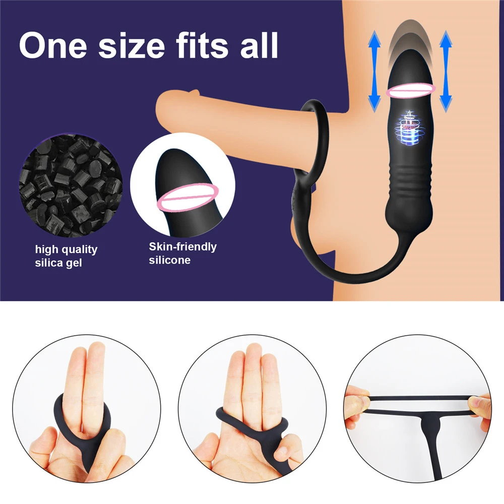 Male Prostate Massager Anal Plug With Penis Ring Telescopic Vibrator Wireless Control Anus Sperm-Locking Ring Sex Toy For Men