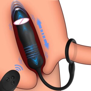 Male Prostate Massager Anal Plug With Penis Ring Telescopic Vibrator Wireless Control Anus Sperm-Locking Ring Sex Toy For Men