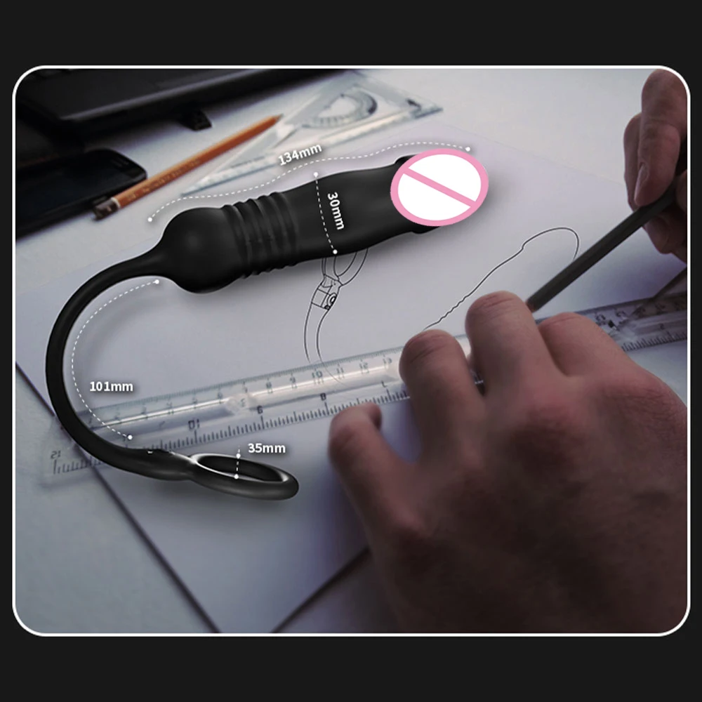Male Prostate Massager Anal Plug With Penis Ring Telescopic Vibrator Wireless Control Anus Sperm-Locking Ring Sex Toy For Men