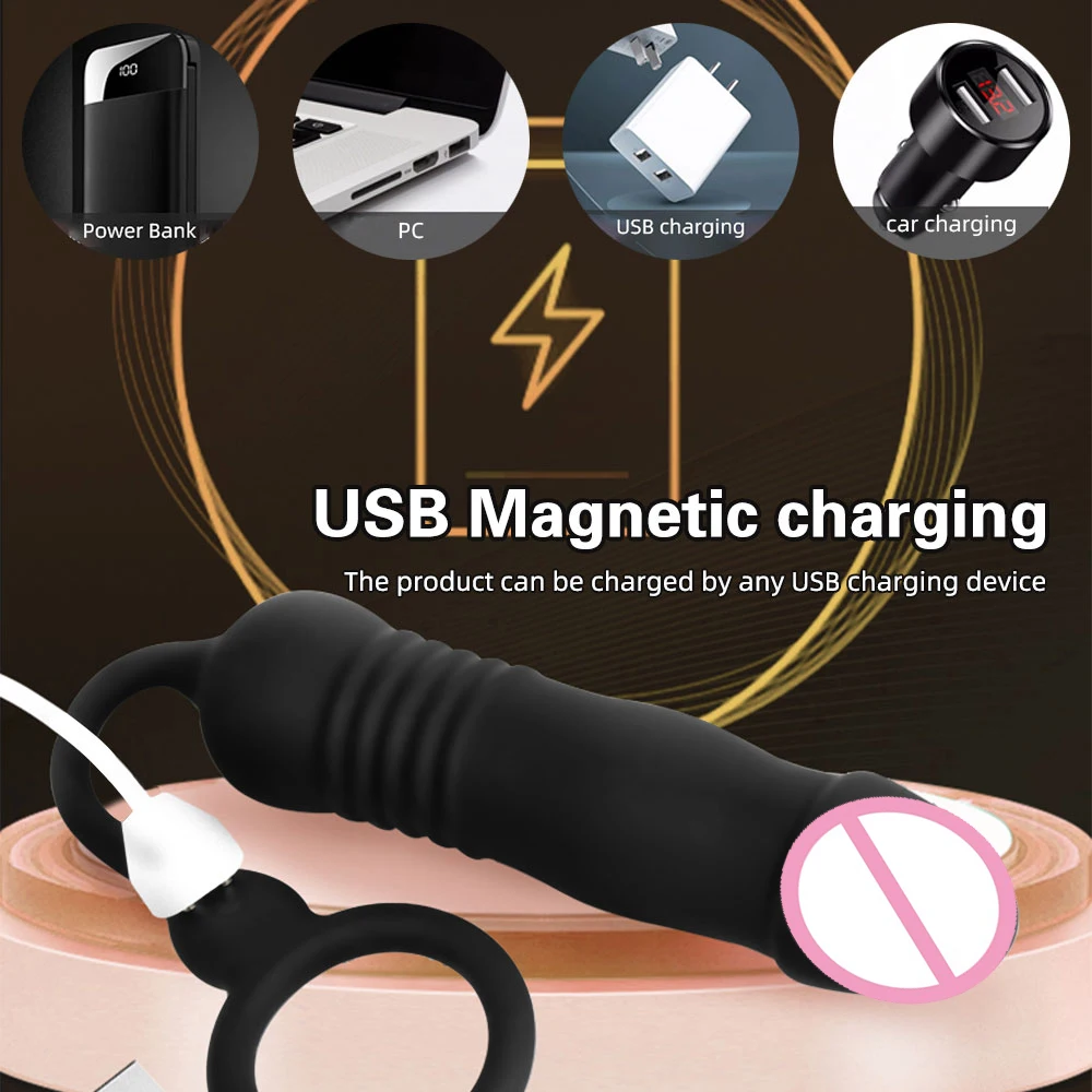 Male Prostate Massager Anal Plug With Penis Ring Telescopic Vibrator Wireless Control Anus Sperm-Locking Ring Sex Toy For Men
