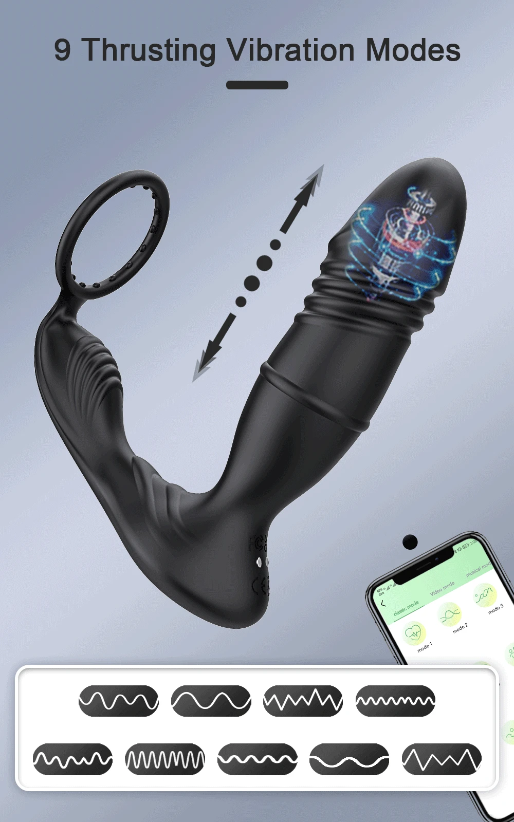 Male Thrusting Prostate Massager Bluetooth APP Vibrator for Men Gay Anal Plug Telescopic Vibrating Butt Plug Sex Toy for Couples