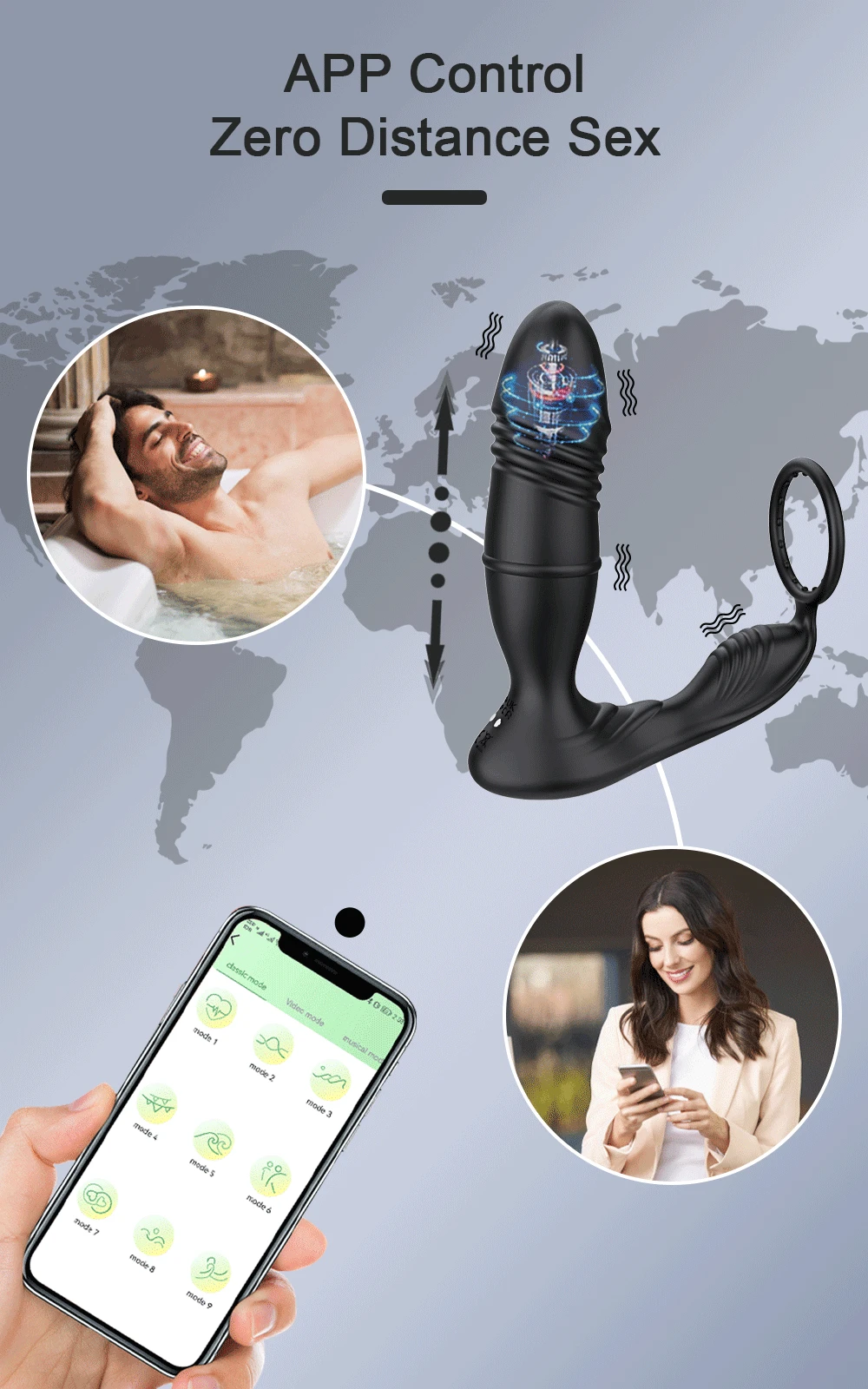 Male Thrusting Prostate Massager Bluetooth APP Vibrator for Men Gay Anal Plug Telescopic Vibrating Butt Plug Sex Toy for Couples