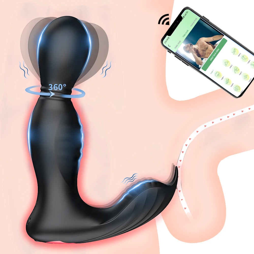Male Rotating Prostate Massager Bluetooth APP Anal Vibrator for Men Gay Wireless Remote Prostate Stimulator Sex Toys for Couples