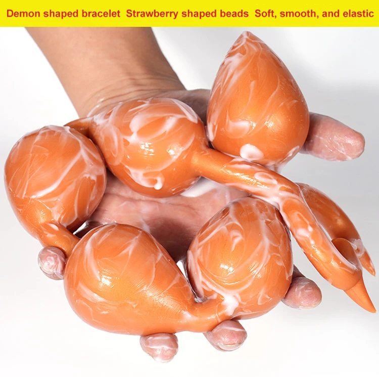 Devil Shapes Pull Ring Anal Plug Beads Strawberry Gradient Size Soft Liquid Silicone Material Anus Prostate Massage Masturbation Devil Shapes Pull Ring Anal Plug Beads Strawberry Gradient Size Soft Liquid Silicone Material Anus Prostate Massage Masturbation