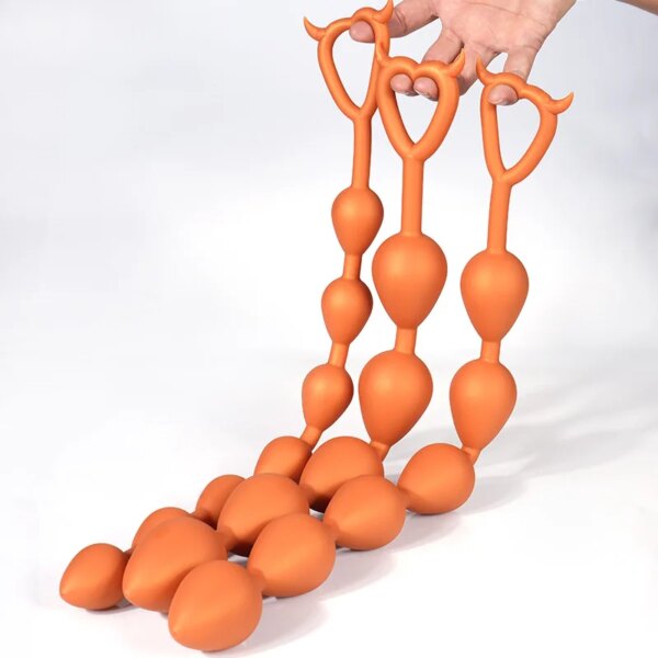 Devil Shapes Pull Ring Anal Plug Beads Strawberry Gradient Size Soft Liquid Silicone Material Anus Prostate Massage Masturbation