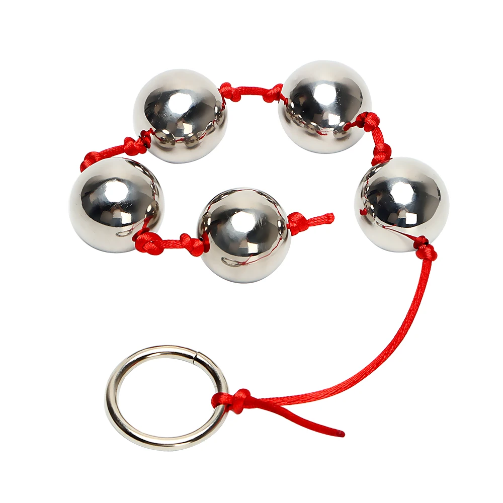 IKOKY 2.5cm Big Balls Butt Vaginal Plug Stainless Steel Five Metal Anal Balls Adult Sex Toys for Woman Handheld Ring Anal Bead