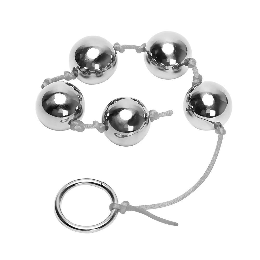 IKOKY 2.5cm Big Balls Butt Vaginal Plug Stainless Steel Five Metal Anal Balls Adult Sex Toys for Woman Handheld Ring Anal Bead