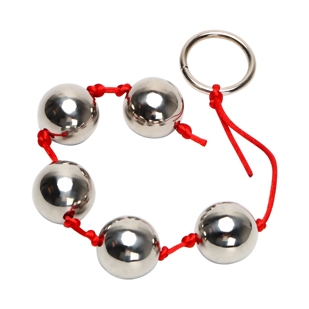 IKOKY 2.5cm Big Balls Butt Vaginal Plug Stainless Steel Five Metal Anal Balls Adult Sex Toys for Woman Handheld Ring Anal Bead