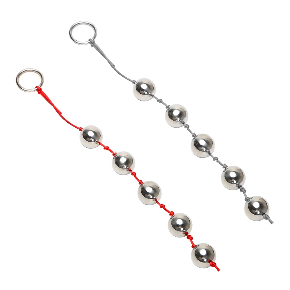 IKOKY 2.5cm Big Balls Butt Vaginal Plug Stainless Steel Five Metal Anal Balls Adult Sex Toys for Woman Handheld Ring Anal Bead