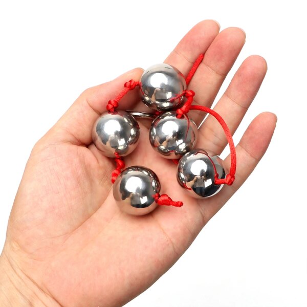 2.5cm Big Balls Butt Vaginal Plug Stainless Steel Five Metal Anal Balls Adult Sex Toys for Woman Handheld Ring Anal Bead