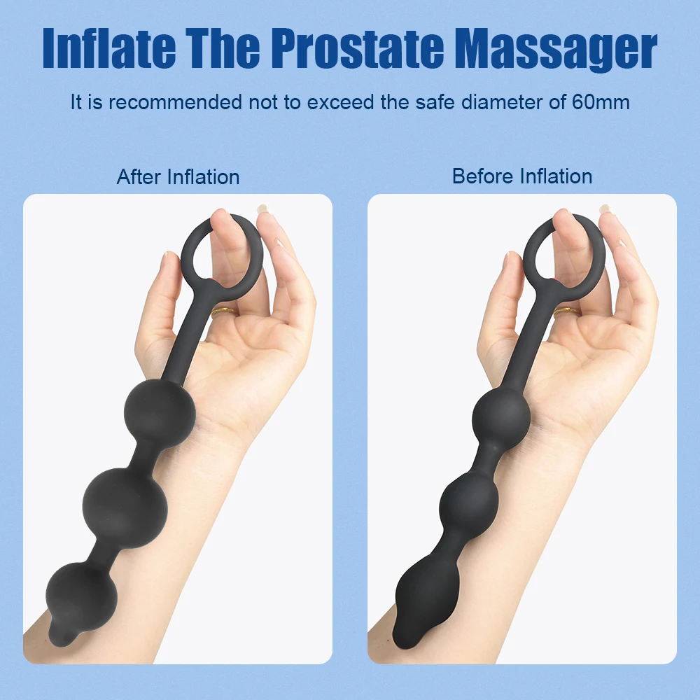 Inflatable Anal Beads With Penis Ring For Men Prostate Massager Butt Plug Women Vaginal Balls Anus Expander Sex Toys Adults 18