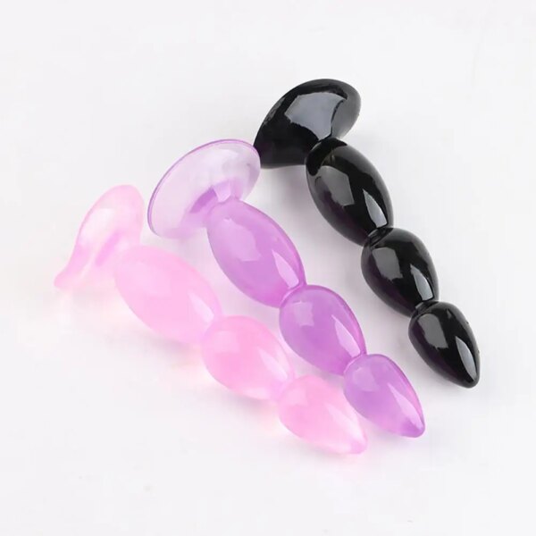 Beaded Wave Anal Plug Men Pulling Beads Suction Cup Sex Tool Stick TPE Anal Plug Smooth Anal Plug Gay Supplies Beads Anal Plug
