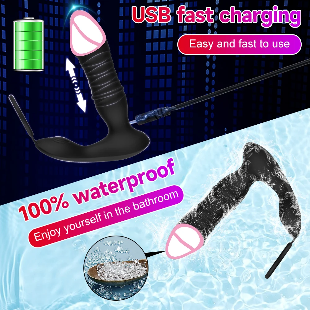 APP Remote Control Anal Vibrator 9 Thrusting Vibrating Modes Prostate Massage with Cock Ring Dildo Adult Sex Toy for Man Couple APP Remote Control Anal Vibrator 9 Thrusting Vibrating Modes Prostate Massage with Cock Ring Dildo Adult Sex Toy for Man Couple