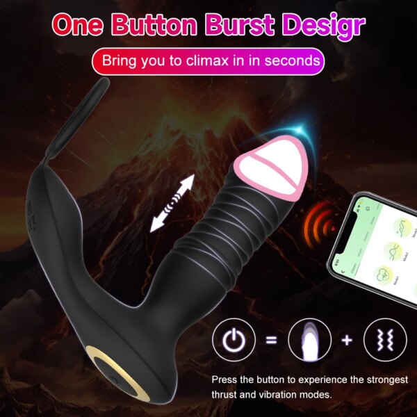 APP Remote Control Anal Vibrator 9 Thrusting Vibrating Modes Prostate Massage with Cock Ring Dildo Adult Sex Toy for Man Couple