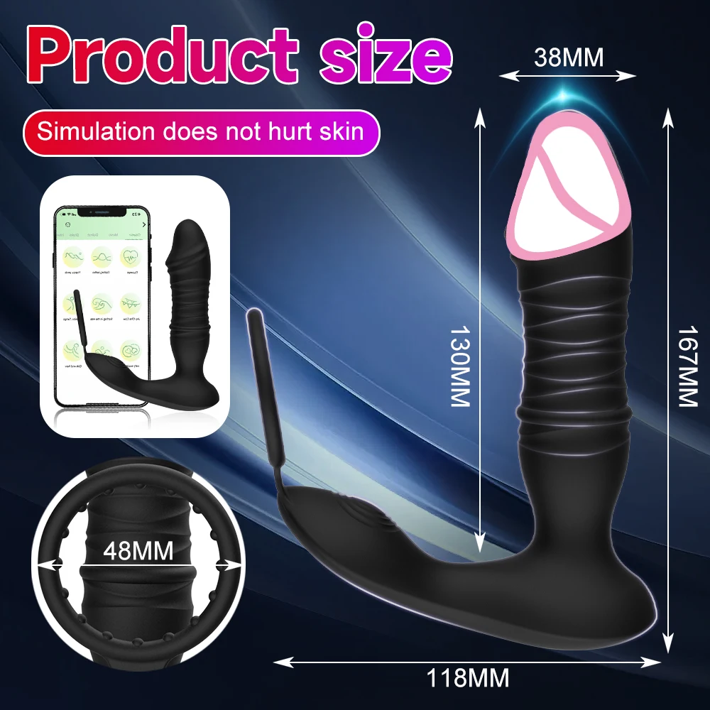 APP Remote Control Anal Vibrator 9 Thrusting Vibrating Modes Prostate Massage with Cock Ring Dildo Adult Sex Toy for Man Couple APP Remote Control Anal Vibrator 9 Thrusting Vibrating Modes Prostate Massage with Cock Ring Dildo Adult Sex Toy for Man Couple