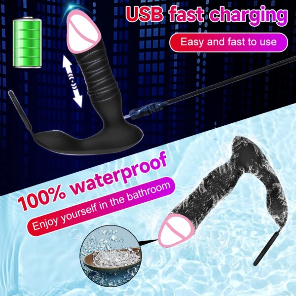 APP Remote Control Anal Vibrator 9 Thrusting Vibrating Modes Prostate Massage with Cock Ring Dildo Adult Sex Toy for Man Couple