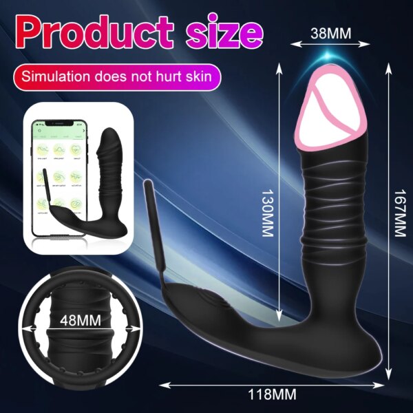 APP Remote Control Anal Vibrator 9 Thrusting Vibrating Modes Prostate Massage with Cock Ring Dildo Adult Sex Toy for Man Couple