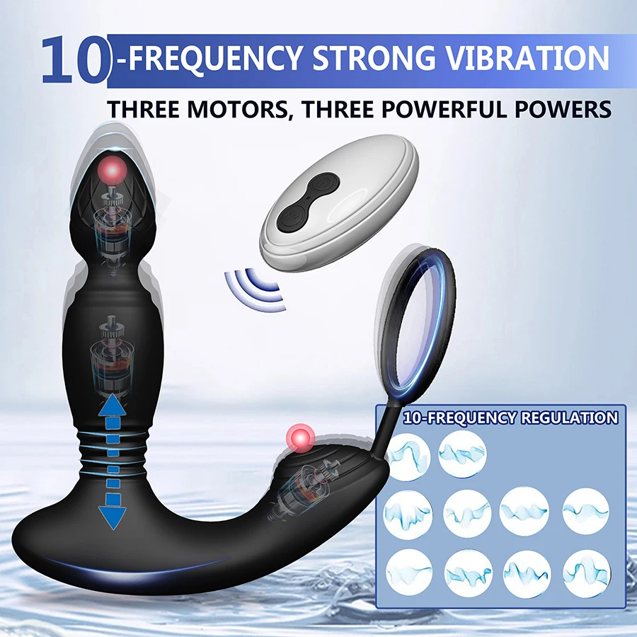 3 motors Male Thrusting and shock Prostate Massager remote control Vibrator Butt Plug Telescopic Cock Ring Sex Toys for Adult 3 motors Male Thrusting and shock Prostate Massager remote control Vibrator Butt Plug Telescopic Cock Ring Sex Toys for Adult
