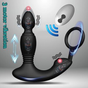 3 motors Male Thrusting and shock Prostate Massager remote control Vibrator Butt Plug Telescopic Cock Ring Sex Toys for Adult