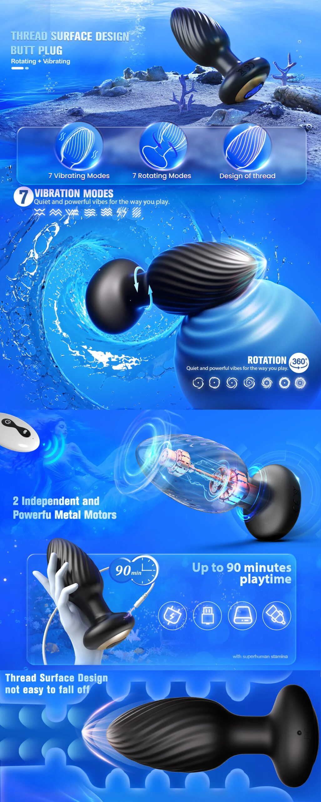 Anal Plug Vibrating Butt Plug with 7 Vibrating Rotation Remote Control Prostate Massager for Men Anal Toys Vibrator Mens Anal Plug Vibrating Butt Plug with 7 Vibrating Rotation Remote Control Prostate Massager for Men Anal Toys Vibrator Mens
