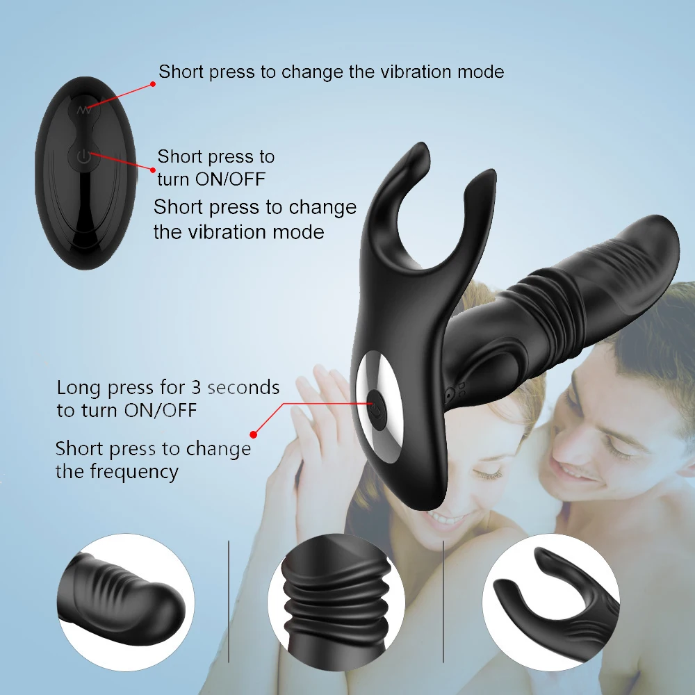 Male Thrusting Prostate Massager Analplug Butt Plug Vibrator for Men Gay Wireless Remote Prostate Stimulator Sex Toy for Couples