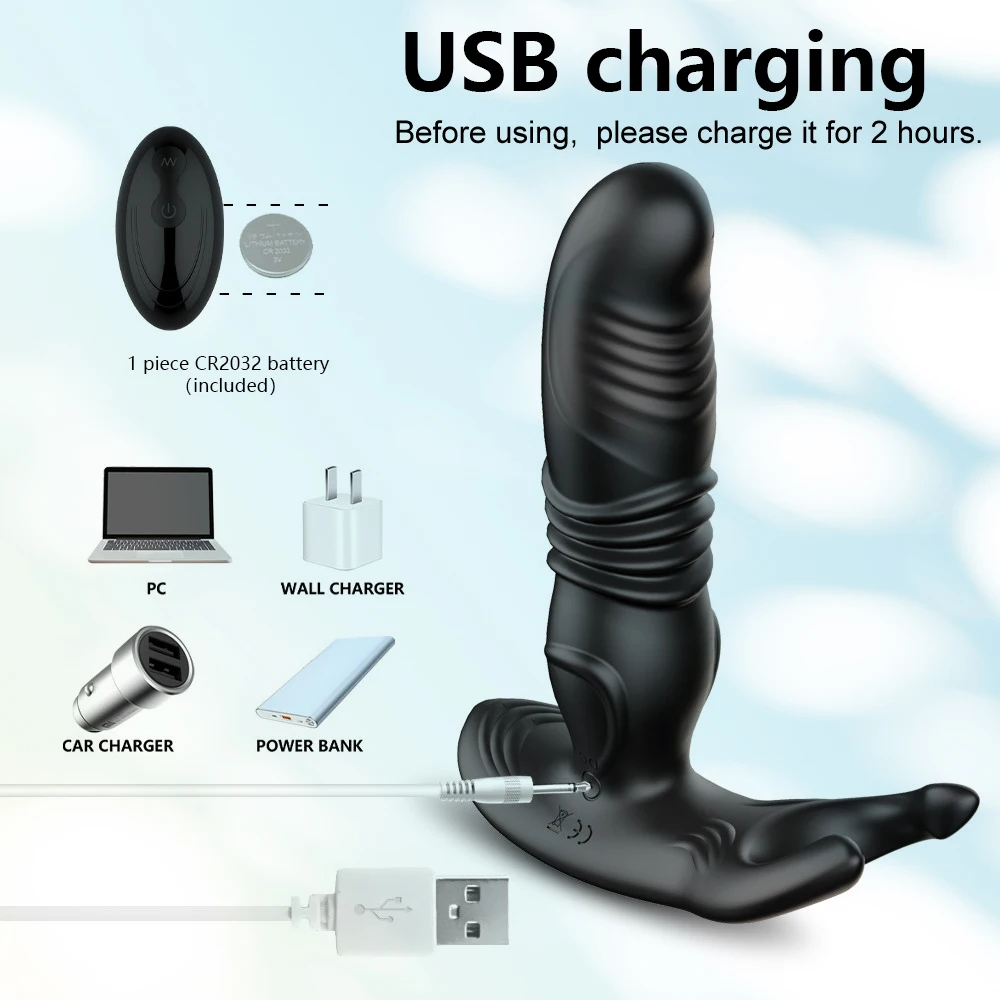 Male Thrusting Prostate Massager Analplug Butt Plug Vibrator for Men Gay Wireless Remote Prostate Stimulator Sex Toy for Couples