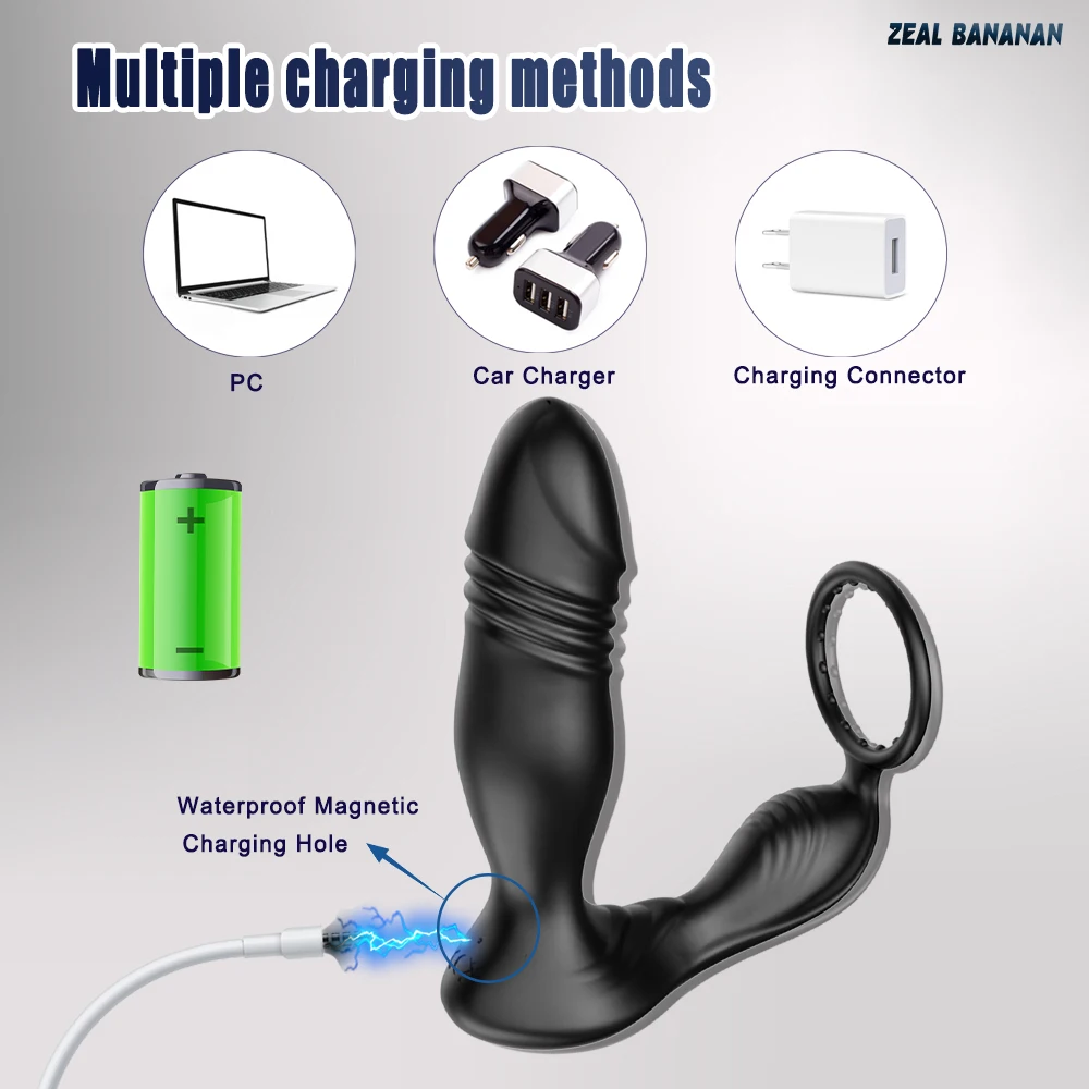 Male Thrusting Prostate Massager Analplug Butt Plug Vibrator for Men Gay Wireless Remote Prostate Stimulator Sex Toy for Couples
