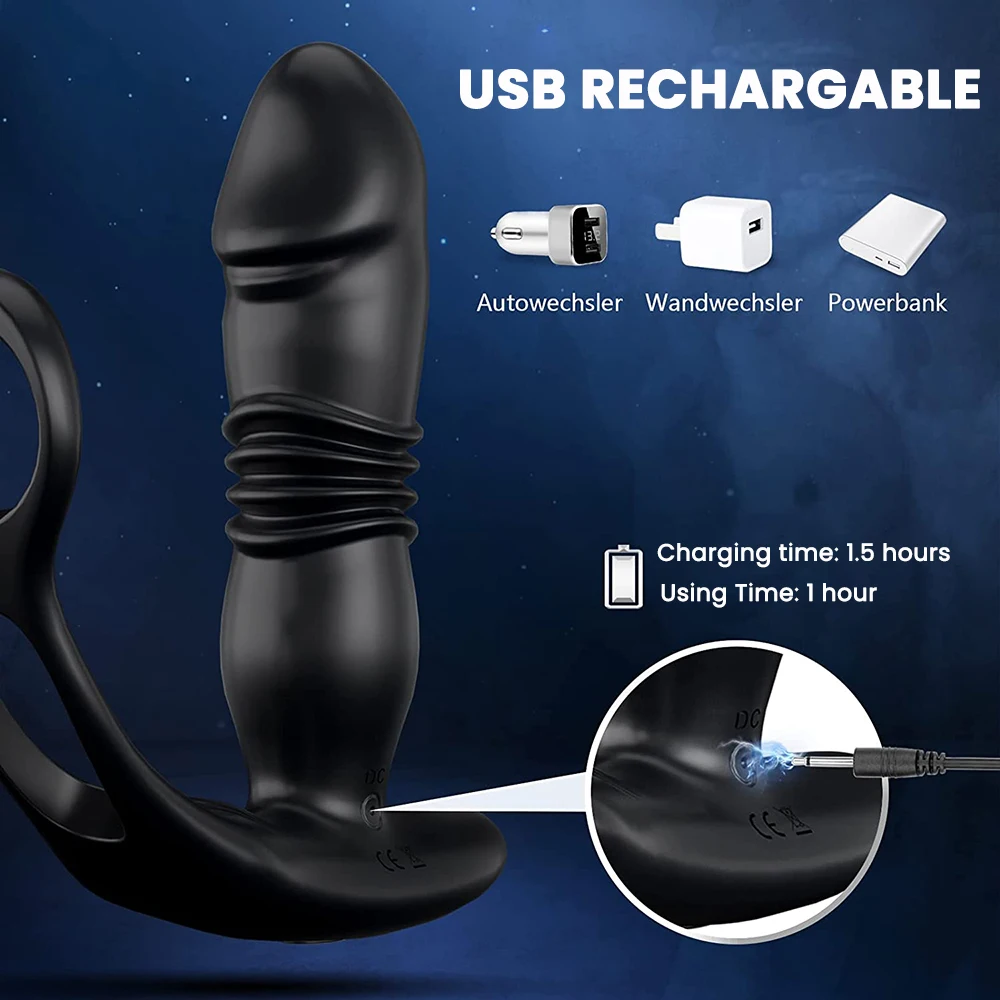 Male Thrusting Prostate Massager Analplug Butt Plug Vibrator for Men Gay Wireless Remote Prostate Stimulator Sex Toy for Couples