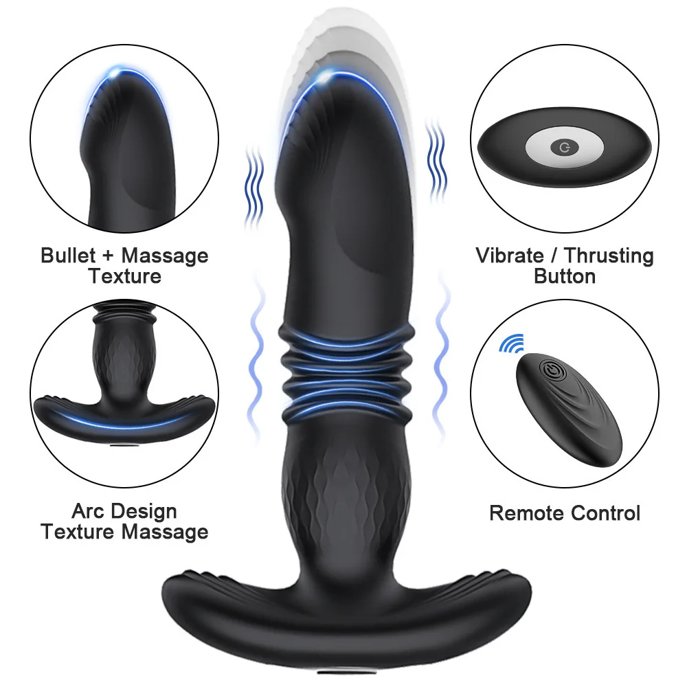 Male Thrusting Prostate Massager Analplug Butt Plug Vibrator for Men Gay Wireless Remote Prostate Stimulator Sex Toy for Couples