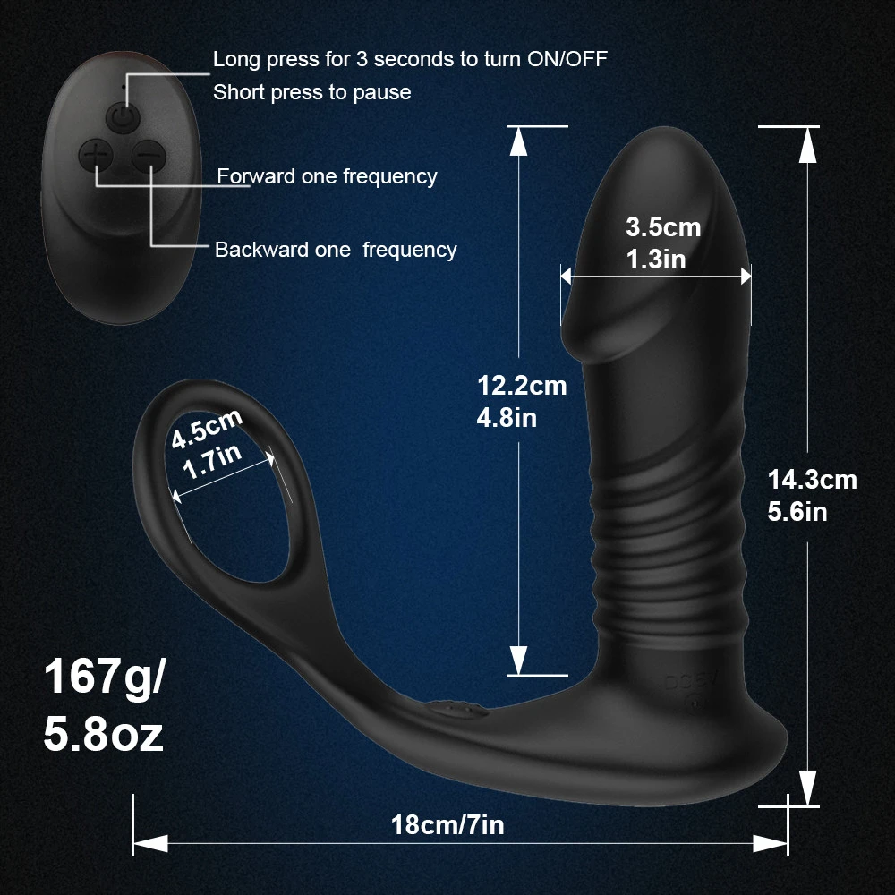 Male Thrusting Prostate Massager Analplug Butt Plug Vibrator for Men Gay Wireless Remote Prostate Stimulator Sex Toy for Couples