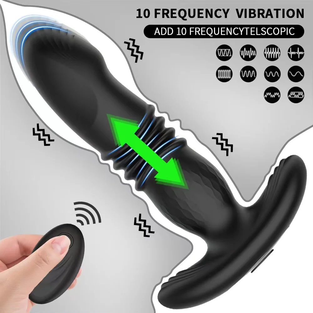Male Thrusting Prostate Massager Analplug Butt Plug Vibrator for Men Gay Wireless Remote Prostate Stimulator Sex Toy for Couples