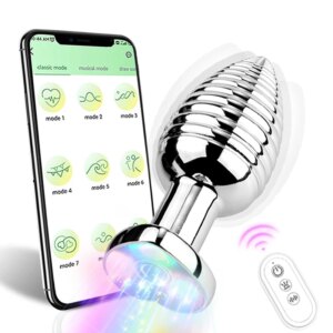 APP Wireless Remote Control Metal Plug Anal Masturbate Dazzle Color Luminous Vibration Spiral Shape Women's Plug Adult Sex Toys