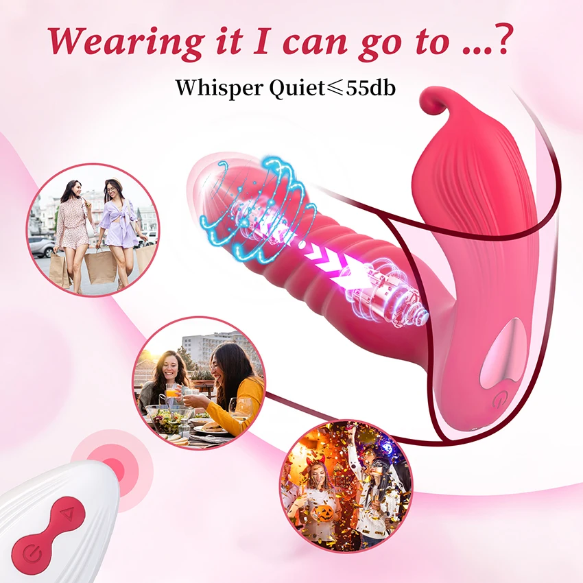 Wearable Butterfly Vibrator Thrusting Dildo For Women Telescopic Patting G Spot Clitoris Stimulator Remote Butplug Adult Sex Toy
