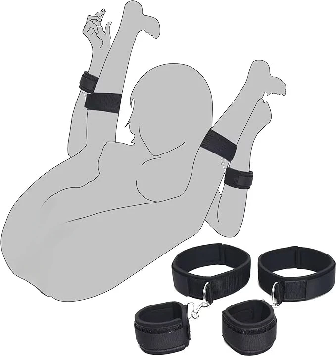 BDSM Bed Restraints Kit Wrist Leg Hand Ankle Cuffs Bondage Position Support Sling Thigh Straps Separating Thighs Plush Sex Toys