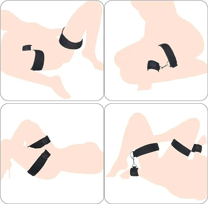 BDSM Bed Restraints Kit Wrist Leg Hand Ankle Cuffs Bondage Position Support Sling Thigh Straps Separating Thighs Plush Sex Toys