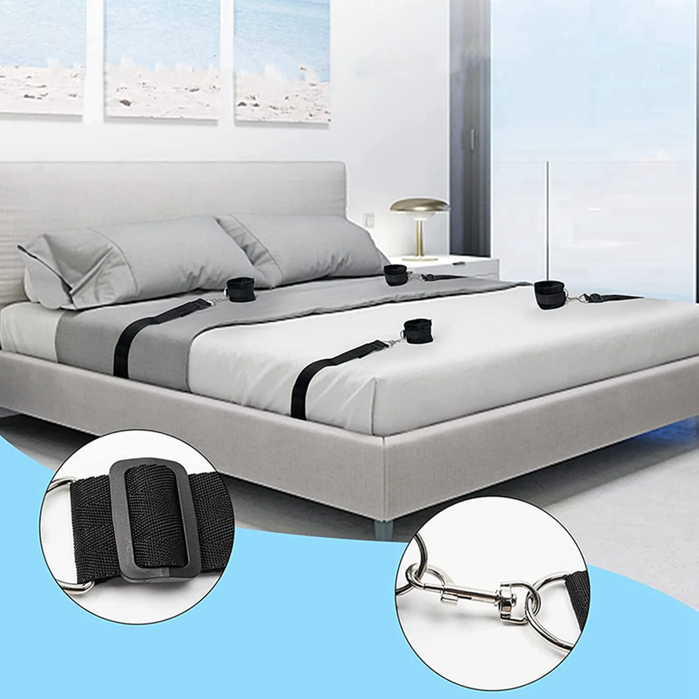 BDSM Bondage Set King Size Bed Restraints Adjustable Straps Sex Ties Handcuff Wrist Ankle Cuff & Blindfold Sex Toys for Couples BDSM Bondage Set King Size Bed Restraints Adjustable Straps Sex Ties Handcuff Wrist Ankle Cuff & Blindfold Sex Toys for Couples