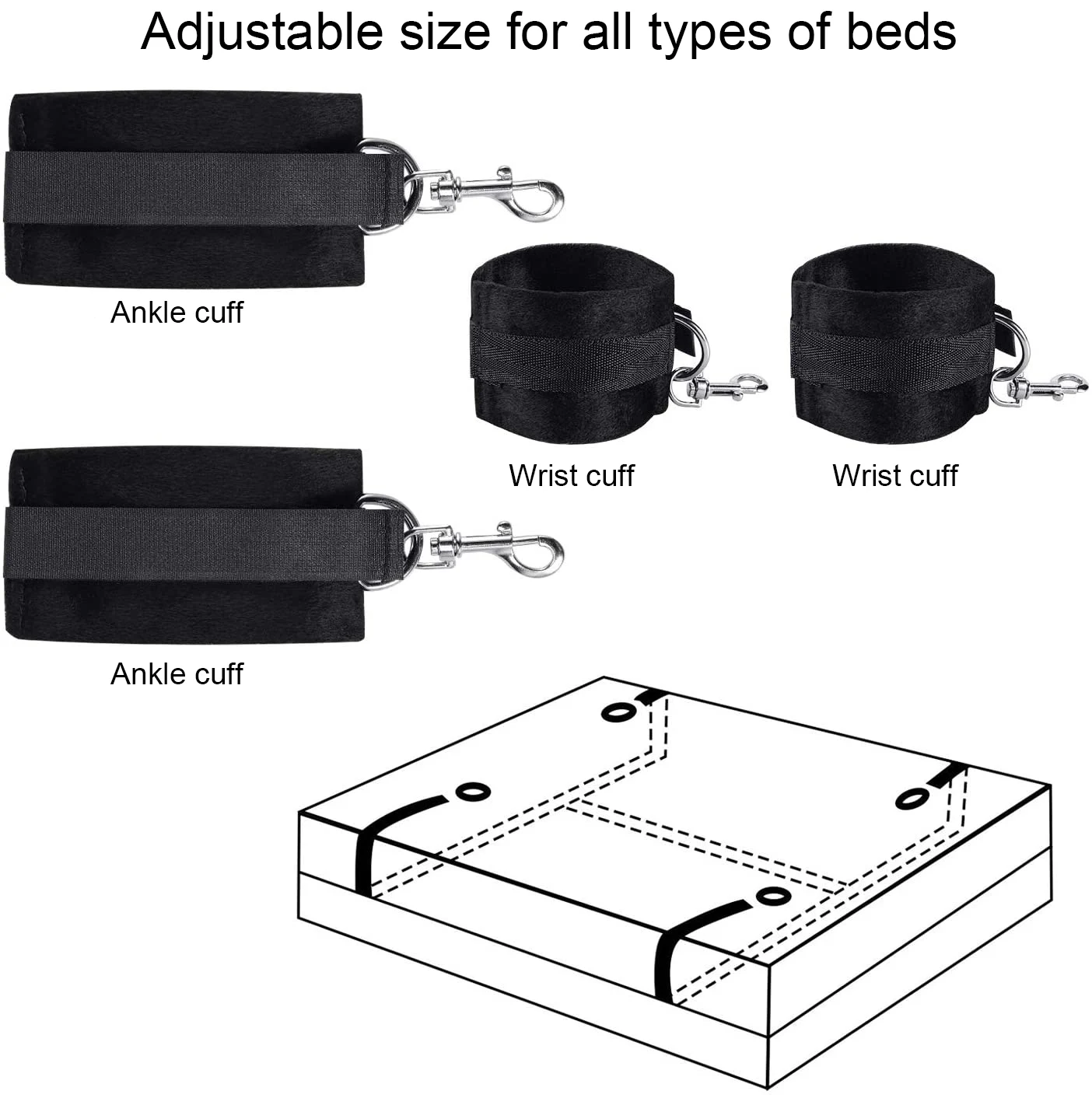 BDSM Bondage Set King Size Bed Restraints Adjustable Straps Sex Ties Handcuff Wrist Ankle Cuff & Blindfold Sex Toys for Couples BDSM Bondage Set King Size Bed Restraints Adjustable Straps Sex Ties Handcuff Wrist Ankle Cuff & Blindfold Sex Toys for Couples