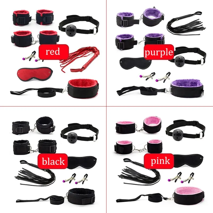 7pcs Bondage Kit Bed Restraints Set Wrist Ankle Cuffs Sexy Eye Mask Mouth Plug Sex Toys For Adult Party Supplies 7pcs Bondage Kit Bed Restraints Set Wrist Ankle Cuffs Sexy Eye Mask Mouth Plug Sex Toys For Adult Party Supplies