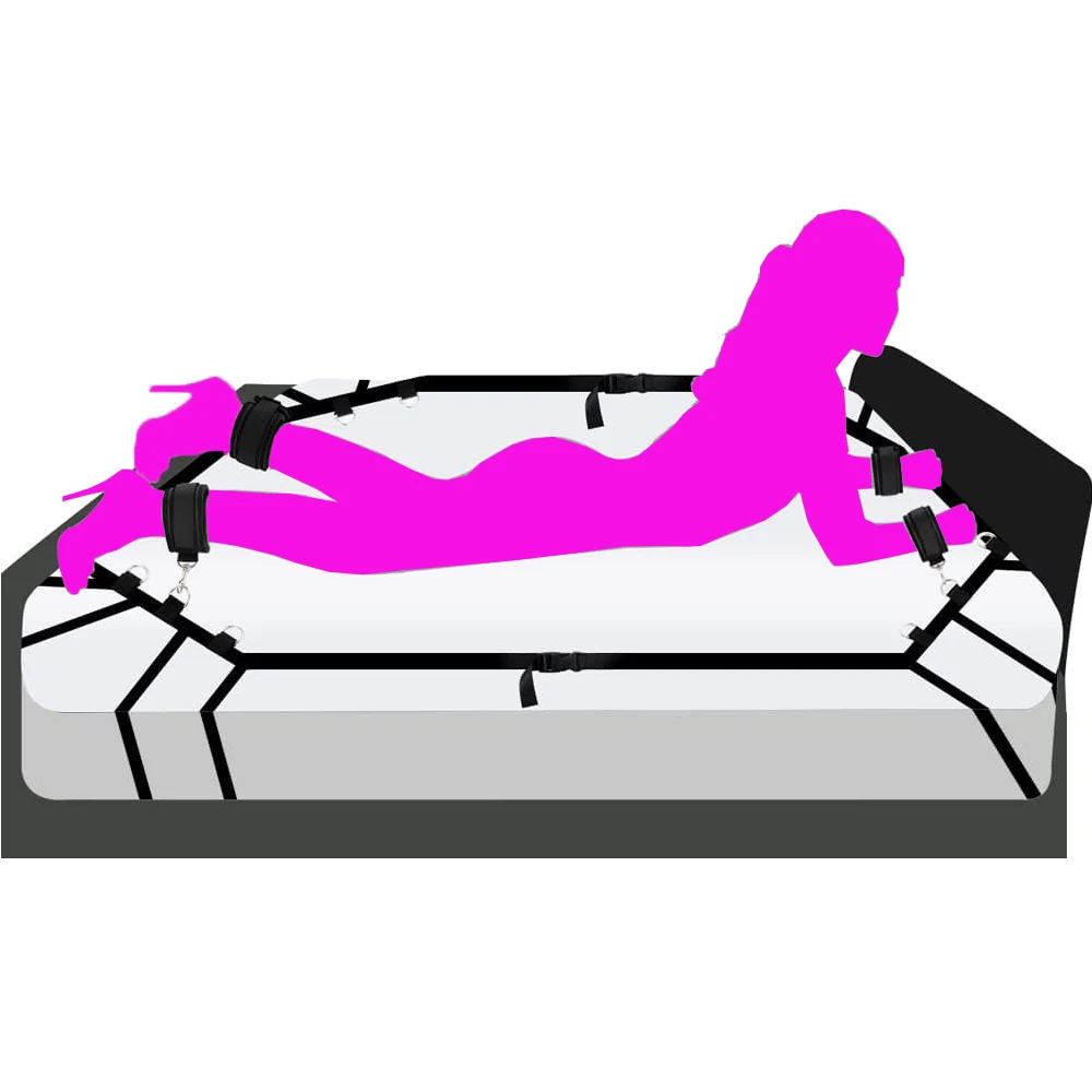 Sex Bondage Fetish Set Kit Handcuffs Sextoy Hand Legs Wrist Ankle Cuff Erotics Slave Sadomasochism Bed Restraint BDSM Adult Toy