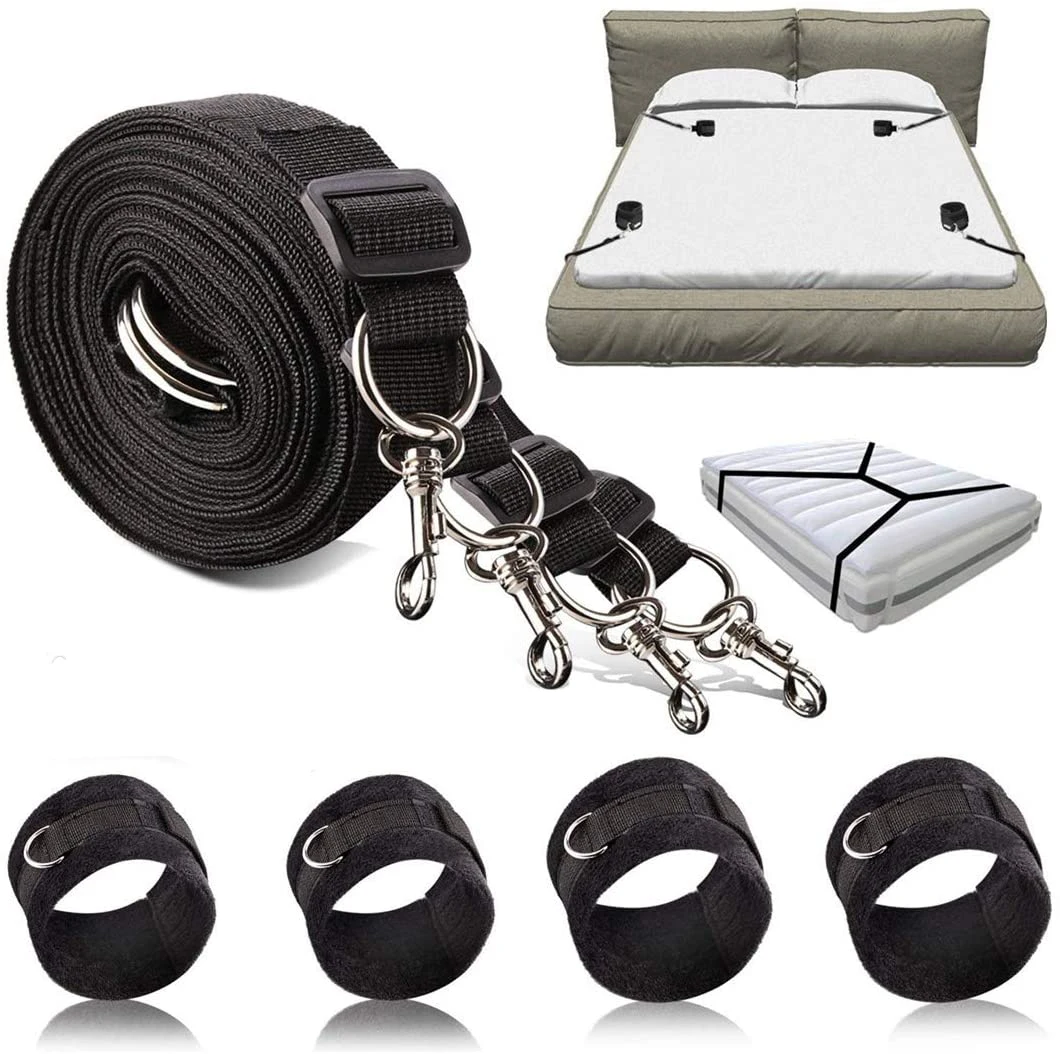 Sex Bondage Fetish Set Kit Handcuffs Sextoy Hand Legs Wrist Ankle Cuff Erotics Slave Sadomasochism Bed Restraint BDSM Adult Toy