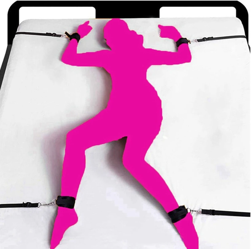 Sex Bondage Fetish Set Kit Handcuffs Sextoy Hand Legs Wrist Ankle Cuff Erotics Slave Sadomasochism Bed Restraint BDSM Adult Toy