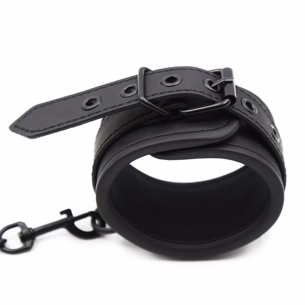 Thierry PU Leather SM Products Wrist Cuffs & Ankle Cuffs & Neck Collar Set, BDSM Bondage Sex Toys, Hancuffs Cosplay Accessories
