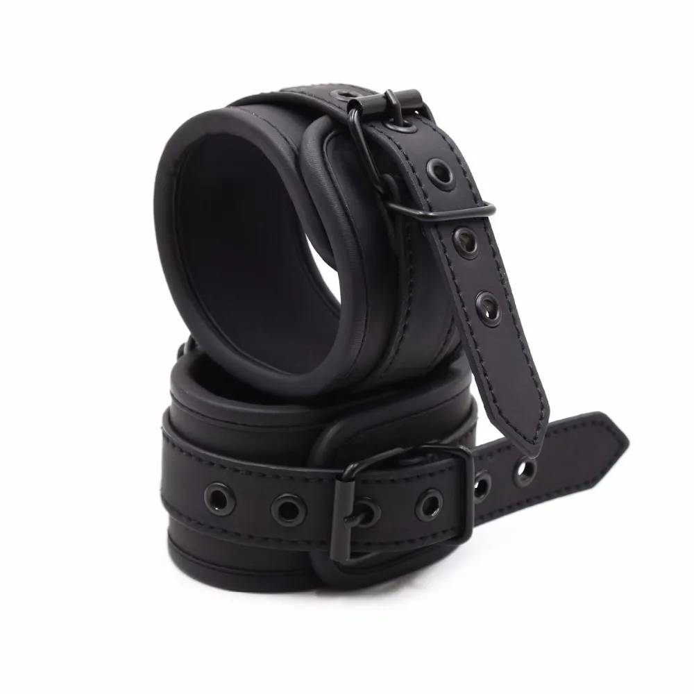 Thierry PU Leather SM Products Wrist Cuffs & Ankle Cuffs & Neck Collar Set, BDSM Bondage Sex Toys, Hancuffs Cosplay Accessories