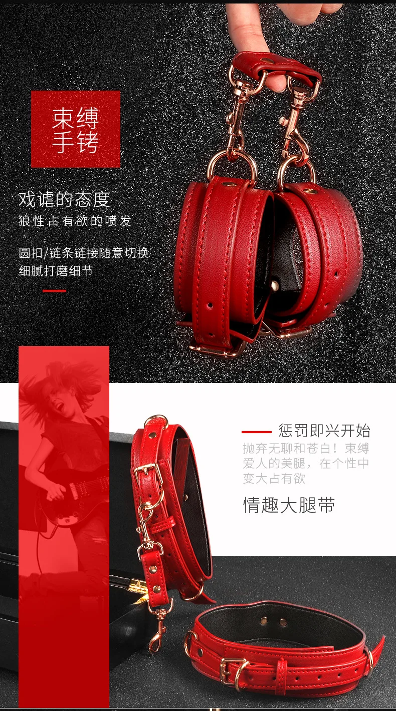 Thierry BDSM Bondage Restraint Kits Handcuffs Collar Wrist Ankle Leg Thigh cuffs Waist Belt Mask Sex Toys For Couples Adult Game